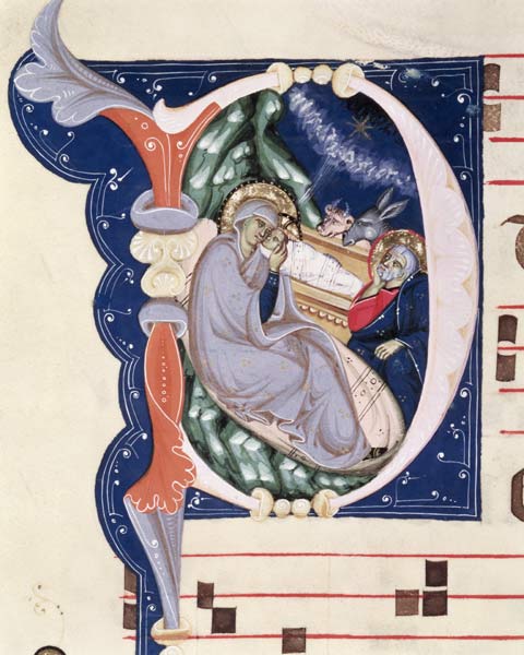 Ms 561 f.31v Historiated initial 'D' depicting the Nativity, from a gradual from the Monastery of Sa van giovanni Cimabue