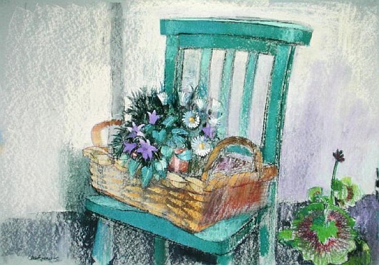 Campanulas and Daisies (pastel on paper)  van Claire  Spencer