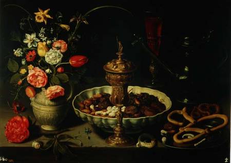 Still Life of Flowers and Dried Fruit van Clara Peeters