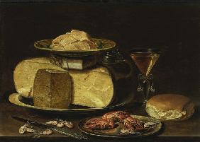 Still Life with Cheeses, Glas à la façon de Venise and crayfish on a pewter plate