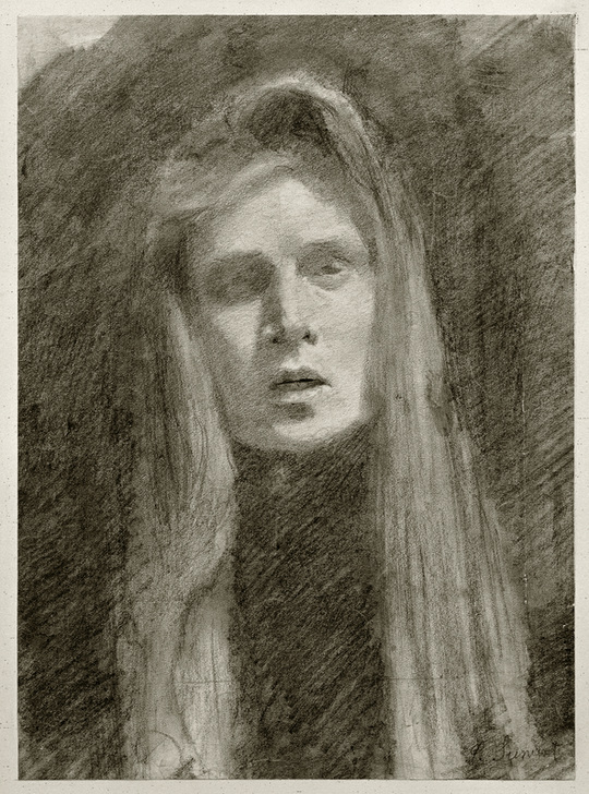 Weibliches Porträt mit Kopftuch (Selbstbildnis) van Clara Siewert