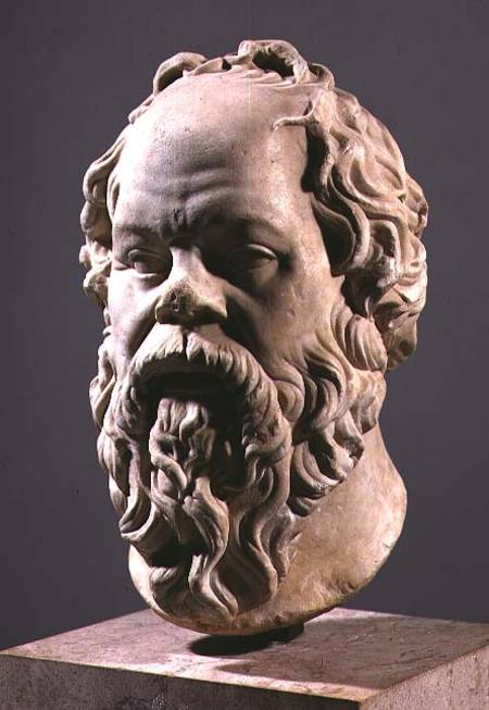 Socrates, marble head, copy from a bronze from the Pompeion in Athens, made van Classical Greek Lysippus