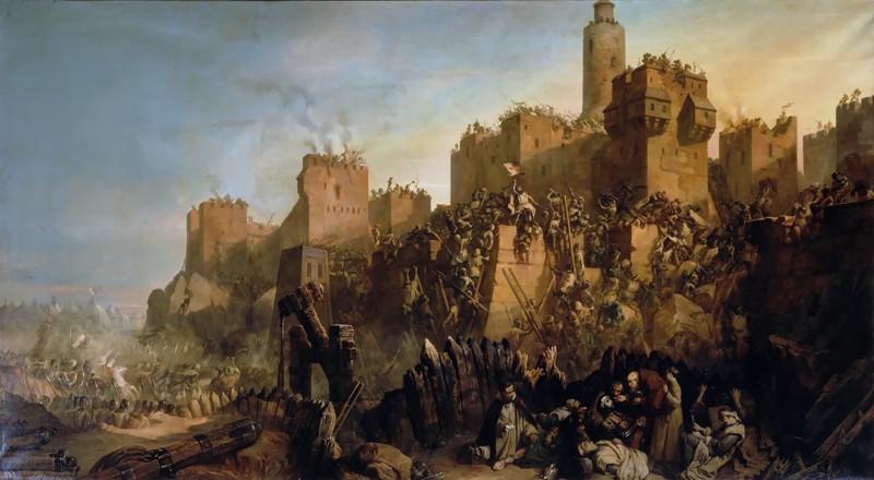 The capture of Jerusalem by Jacques de Molay in 1299 van Claude Jacquand
