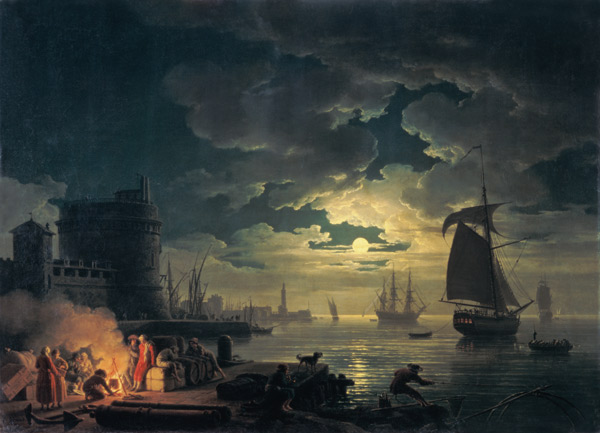The Port of Palermo in the Moonlight van Claude Joseph Vernet