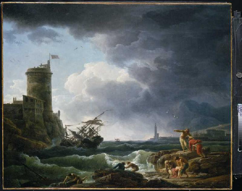 Schiffbruch im Sturm vor einer Festung van Claude Joseph Vernet