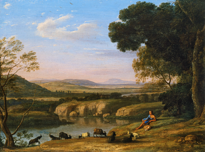 Flusslandschaft mit Ziegenhirt van Claude Lorrain