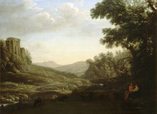 Extensive Wooded Landscape with Ruined Temple van Claude Lorrain