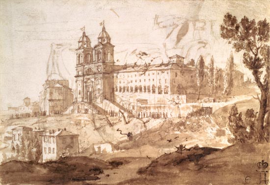 View of the Church of S. Trinita dei Monti, Rome van Claude Lorrain