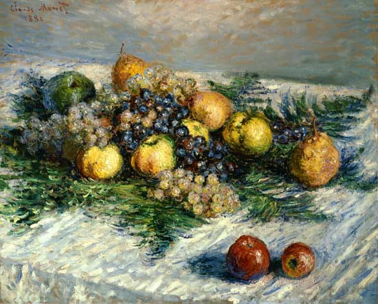 Stilleven met peren en druiven van Claude Monet