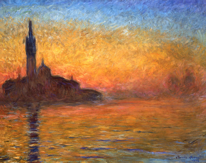Zonsondergang in Venetie van Claude Monet