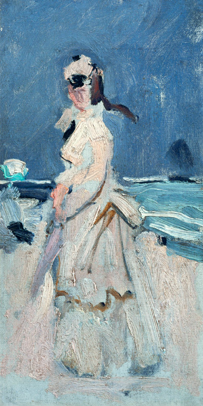 Camille on the Beach van Claude Monet