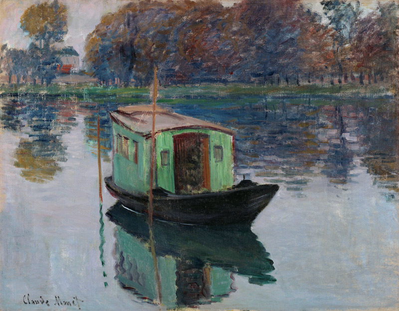 De atelierboot. van Claude Monet