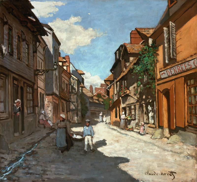 Dorfstrasse in der Normandie (Rue de la Bavolle, Honfleur) van Claude Monet