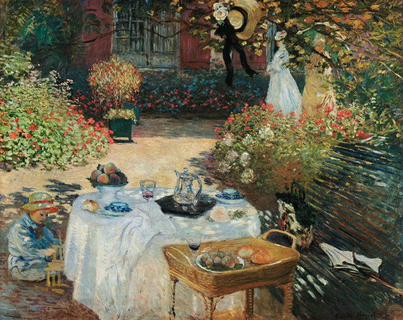 De lunch (in Monet's tuin Argenteuil) van Claude Monet