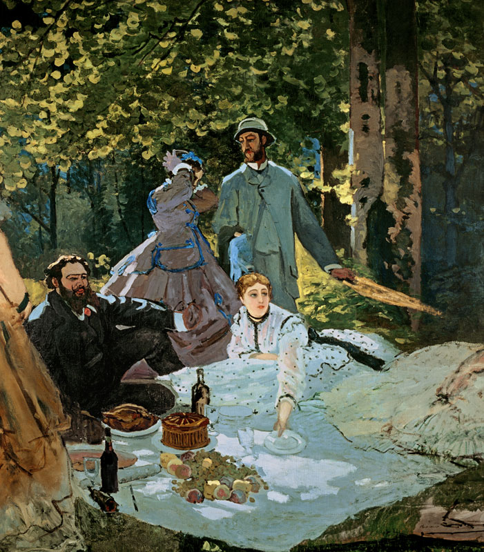 Le Déjeuner sur l'herbe à Chailly (mit den Malern Courbet und Bazille) van Claude Monet