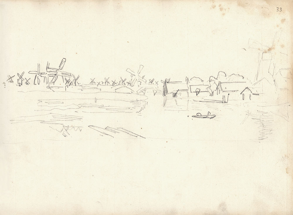 Mills on the Zaan upriver from Zaarndam van Claude Monet