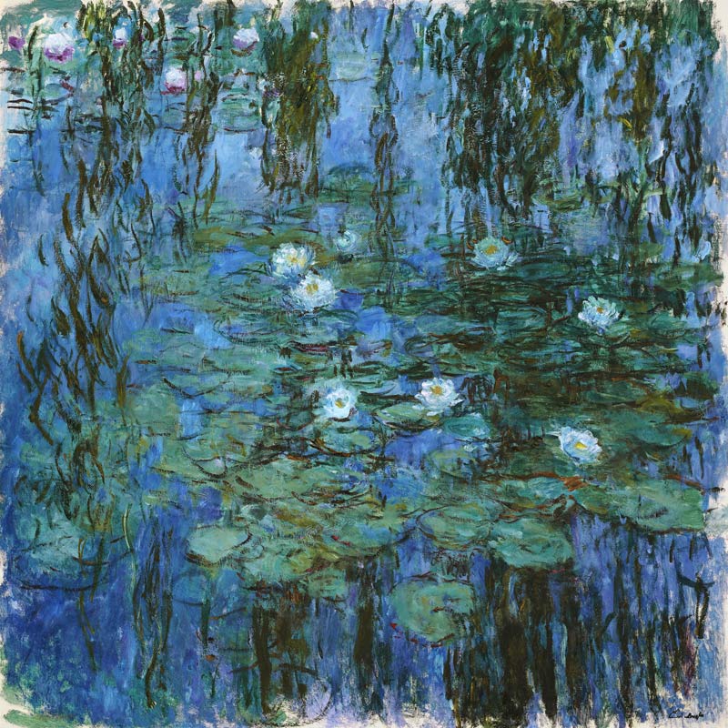 Waterlelies met treurwilgentakken van Claude Monet