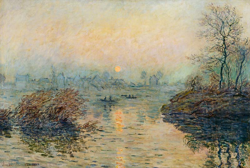 Sun Setting over the Seine at Lavacourt. Winter Effect van Claude Monet