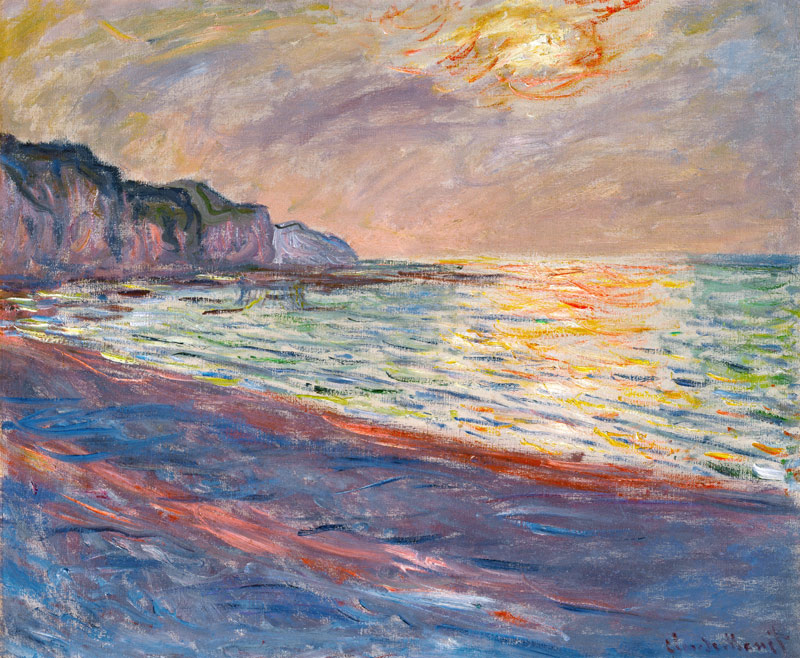 The Beach at Pourville, Setting Sun van Claude Monet