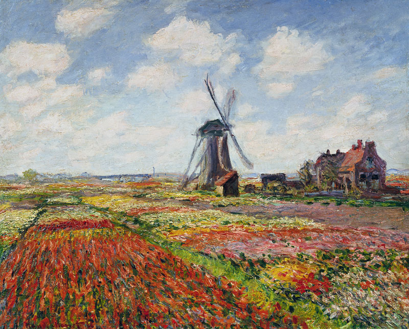 De molen en tulpvelden bij Rijnsburg  van Claude Monet
