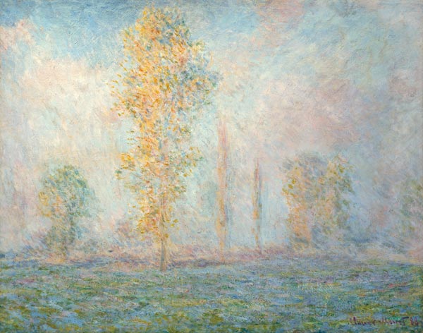 Wiesenlandschaft mit Bäumen bei Giverny im Morgenlicht. van Claude Monet