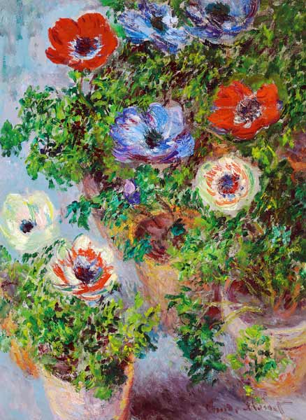 Anemonen in een vaas  van Claude Monet