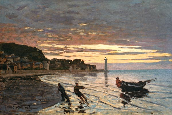 Een boot binnenhalen, Honfleur van Claude Monet