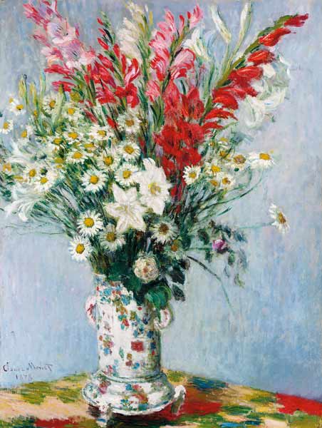 Blumenstrauß aus Gladiolen, Lilien und Margeriten van Claude Monet