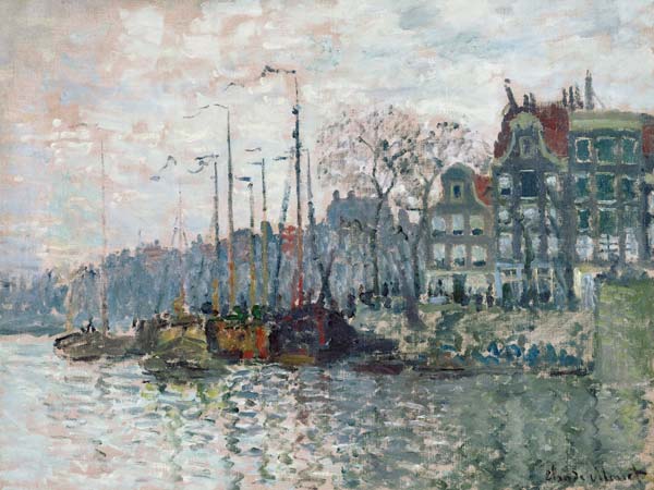 Zicht op de Prins Hendrikkade en de  Kromme Waal in Amsterdam van Claude Monet