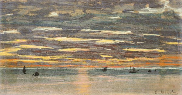Sunset Over the Sea, 19th century (pastel & gouache on paper) van Claude Monet