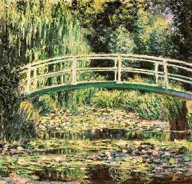Brug in Monets tuin met witte waterlelies Claude Monet