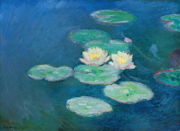 Waterlelies in de avond  van Claude Monet