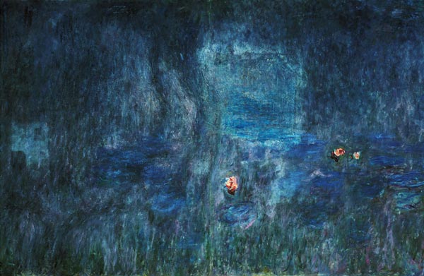 Waterlilies: Reflections of Trees, detail from the left hand side van Claude Monet