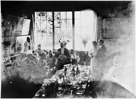 Wedding meal of Suzanne Hoschede and Theodore Earl Butler, 20 July 1892 (b/w print) van Claude Monet
