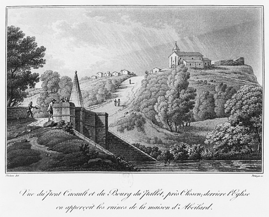 View of the Cacault bridge and the village of Pallet, near Clisson, ruins of the house of Abelard, i van Claude Thienon