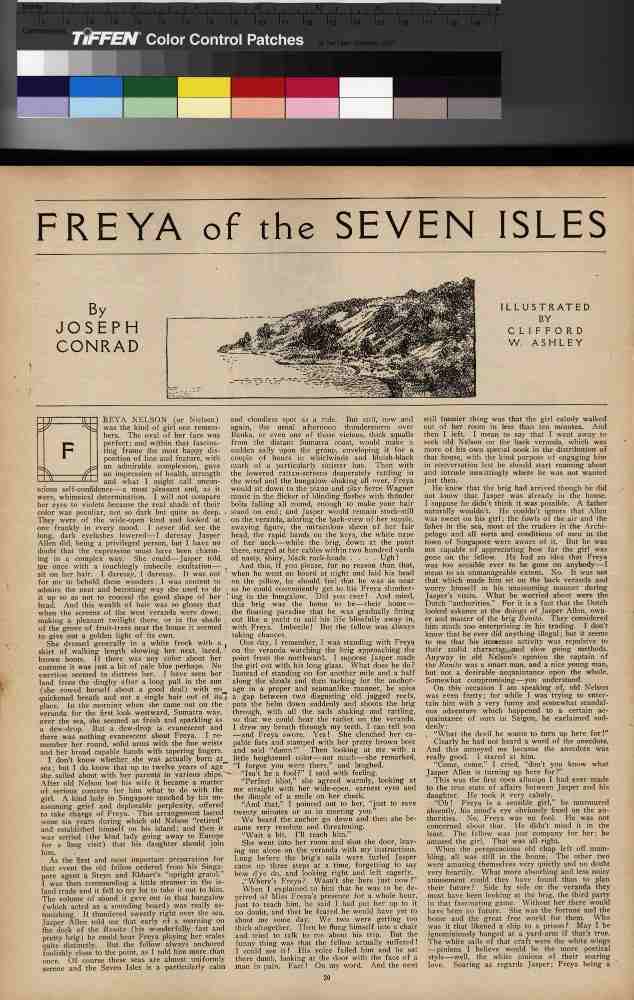Twixt Land and Sea, Vol.35 page 20, illustration for Metropolitan Magazines Freya of the Seven Isles van Clifford Warren Ashley