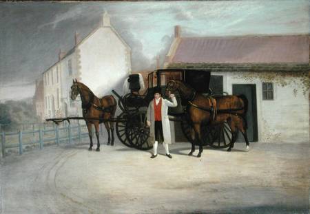 A Groom Holding a Carriage Team van Clifton Tomson