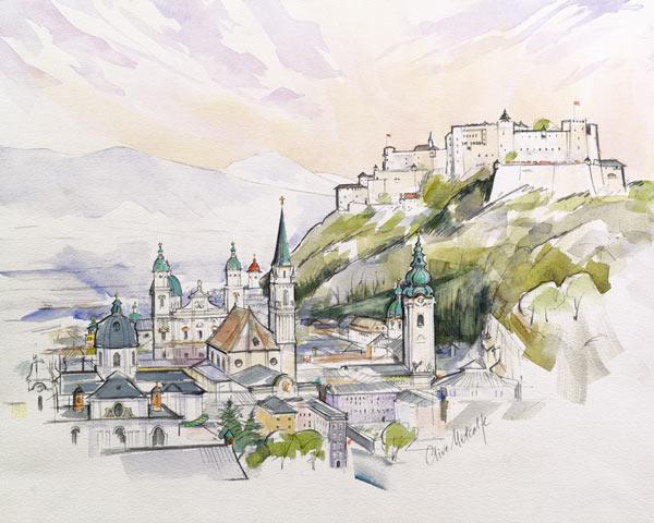 Salzburg Sunrise (w/c on paper)  van Clive  Metcalfe