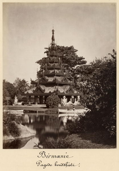 Buddhist rest house, Moulmein, Burma, c.1875 (albumen print from a glass negative) (b/w photo)  van 