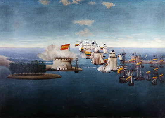 The Battle of Maracaibo on 24th July, 1823 (oil on canvas) van Colombian School