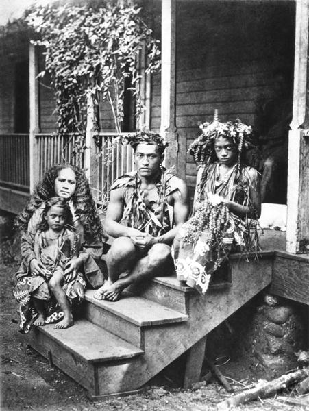 Tahitian family, illustration from ''Tahiti'', published in London, 1882 (b/w photo)  van Colonel Stuart-Wortley