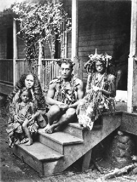 Tahitian family, illustration from ''Tahiti'', published in London, 1882 (b/w photo) 