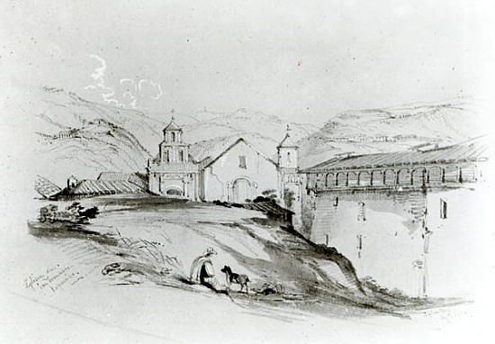 The Church of San Francisco, Valparaiso, 1834 (pencil & w/c on paper) van Conrad Martens