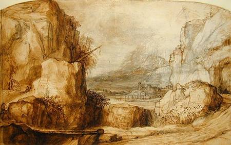 Mountainous Landscape (pen, brown ink, brush and van Constantin Daniel van Renesse