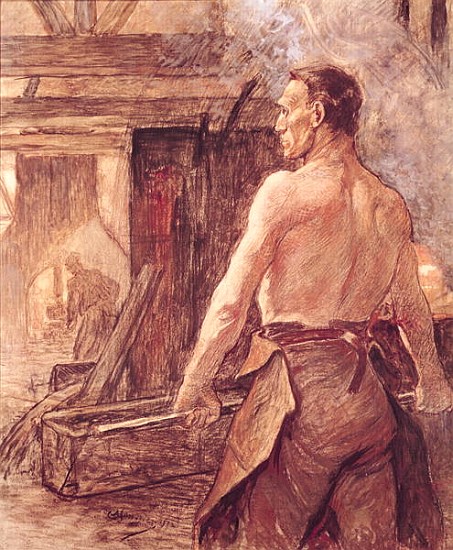 Foundry Worker, 1902 (pastel & gouache on paper) van Constantin Emile Meunier