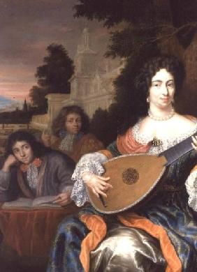A Woman playing a Lute, with her two sons behind her