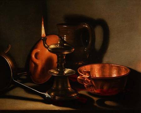 A Still Life with an oil lamp van Cornelis Jacobsz