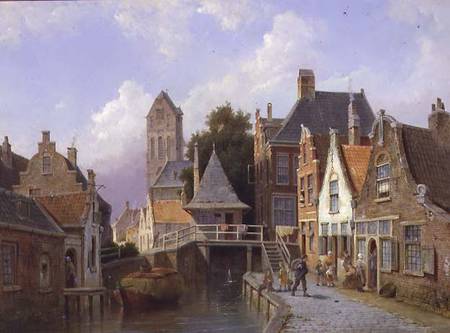 Canal Scene in Holland van Cornelius Christian Dommelshuizen