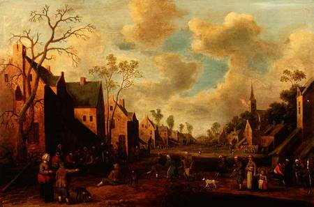 Peasants Merrymaking in a Village Street van Cornelius Droochsloot