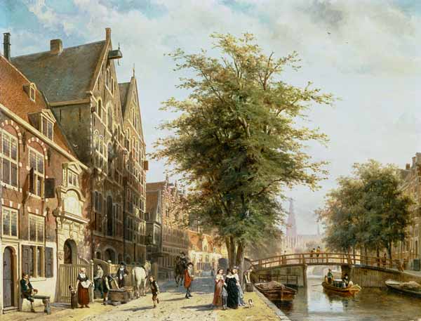 The Oude Zijds Voorburgwal in Amsterdam van Cornelius Springer